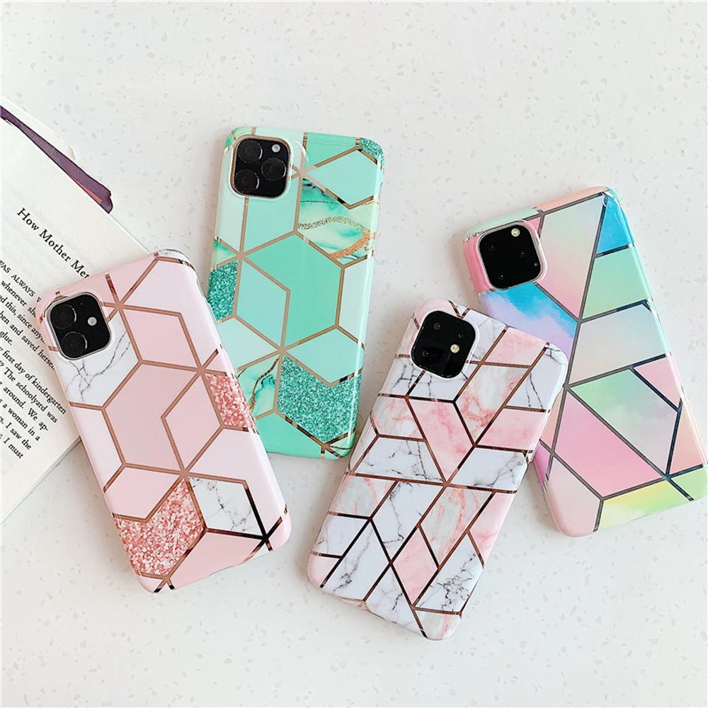 

Amazon Hot Selling Fashion Geometric Marble Design Phone Case For iPhone 11 Pro Max XS Max XR XS 6 7 8 Plus