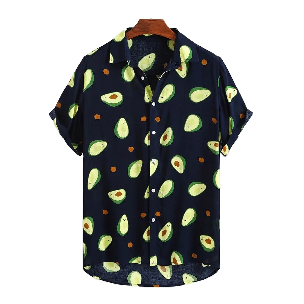 

Custom Men's Avocado Print Turn Down Collar Beach Hawaiian Shirts