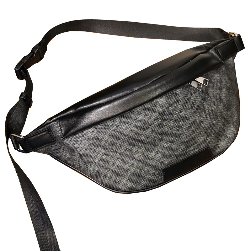 

Vegan Leather Checker Design Bum Bag Fanny Pack Waterproof Sling Chest Bag for men women