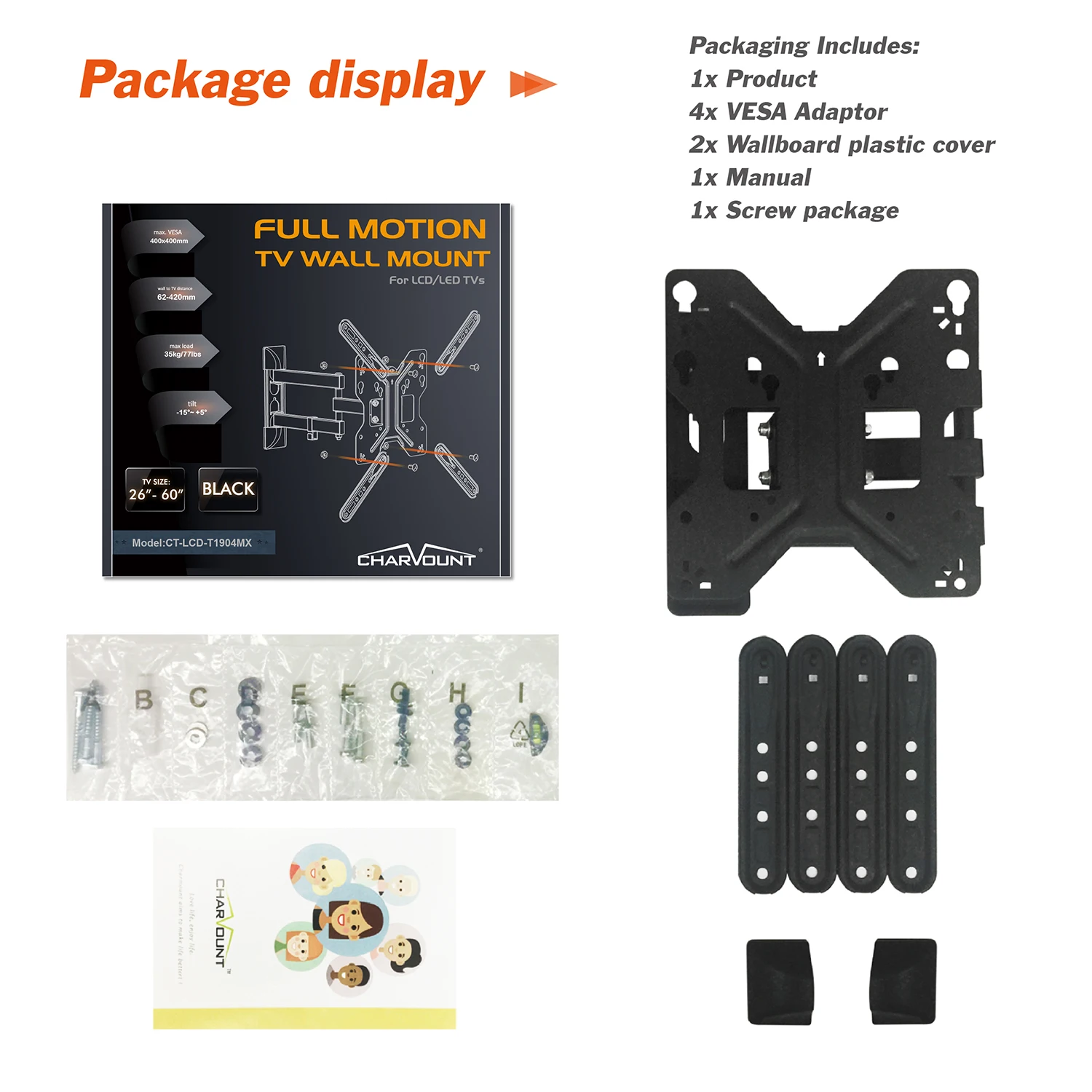 
Flat metal bracket with +/-15 degrees tilt, tv metal shelf wall mount support 180 degrees swivel, Single arm easy to install 