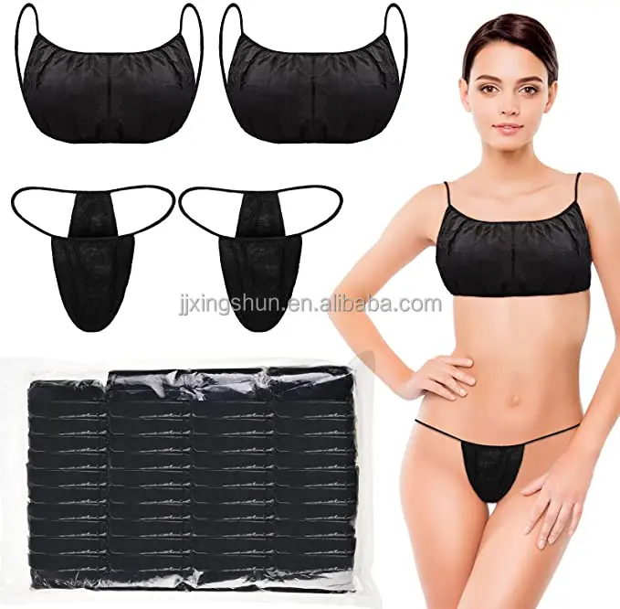 

100 PCS Disposable Panties for Women Spa T Thong Underwear Tanning Wraps, Individually Wrapped Black