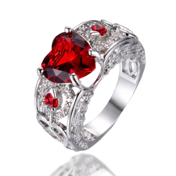 

Ruby Ring Crystal Heart Shaped Ring Engagement Ring Women