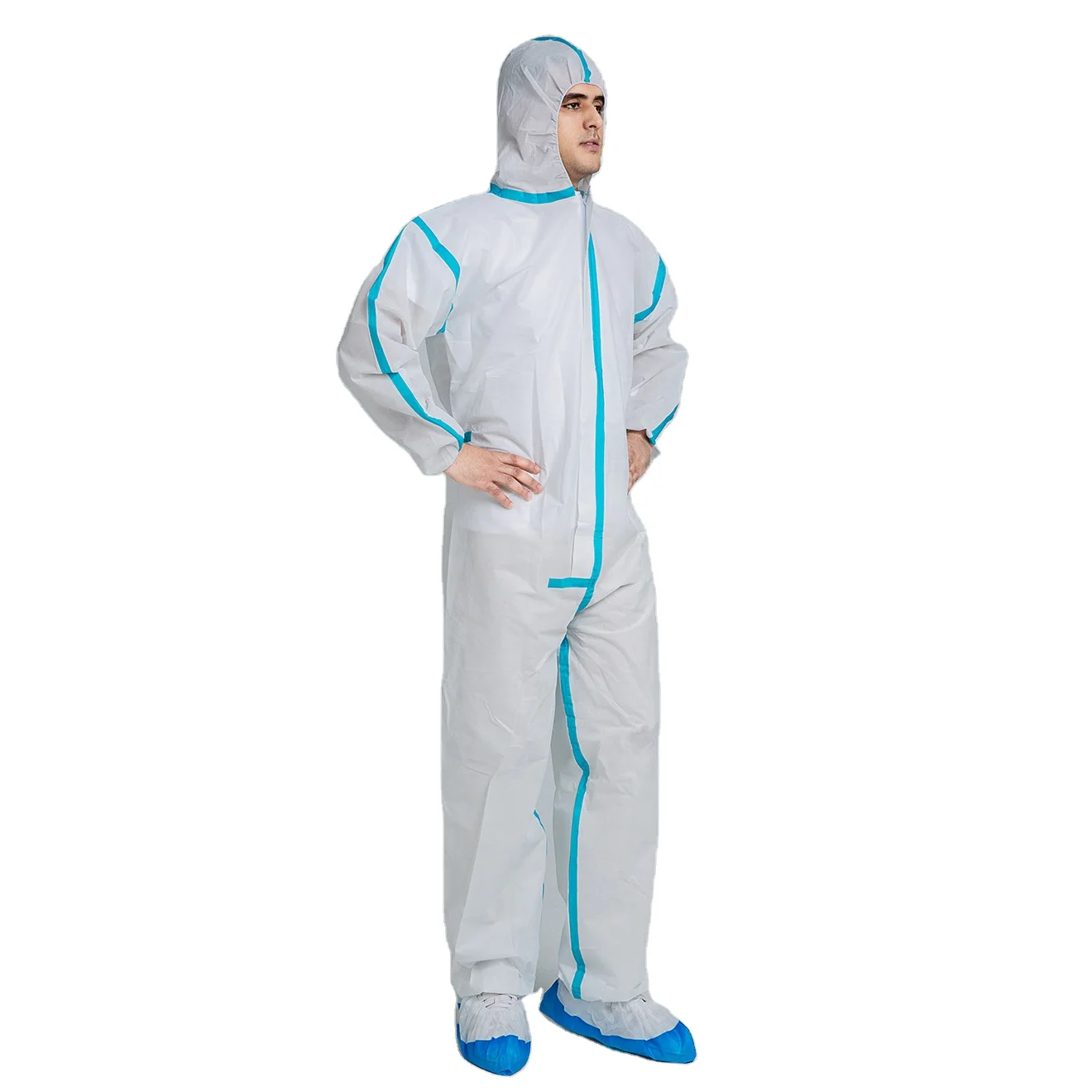 

disposable safety medical cleanroom chemical ppe working workwear sms pp microporous coverall suits type 5/6 with hood, Customized color