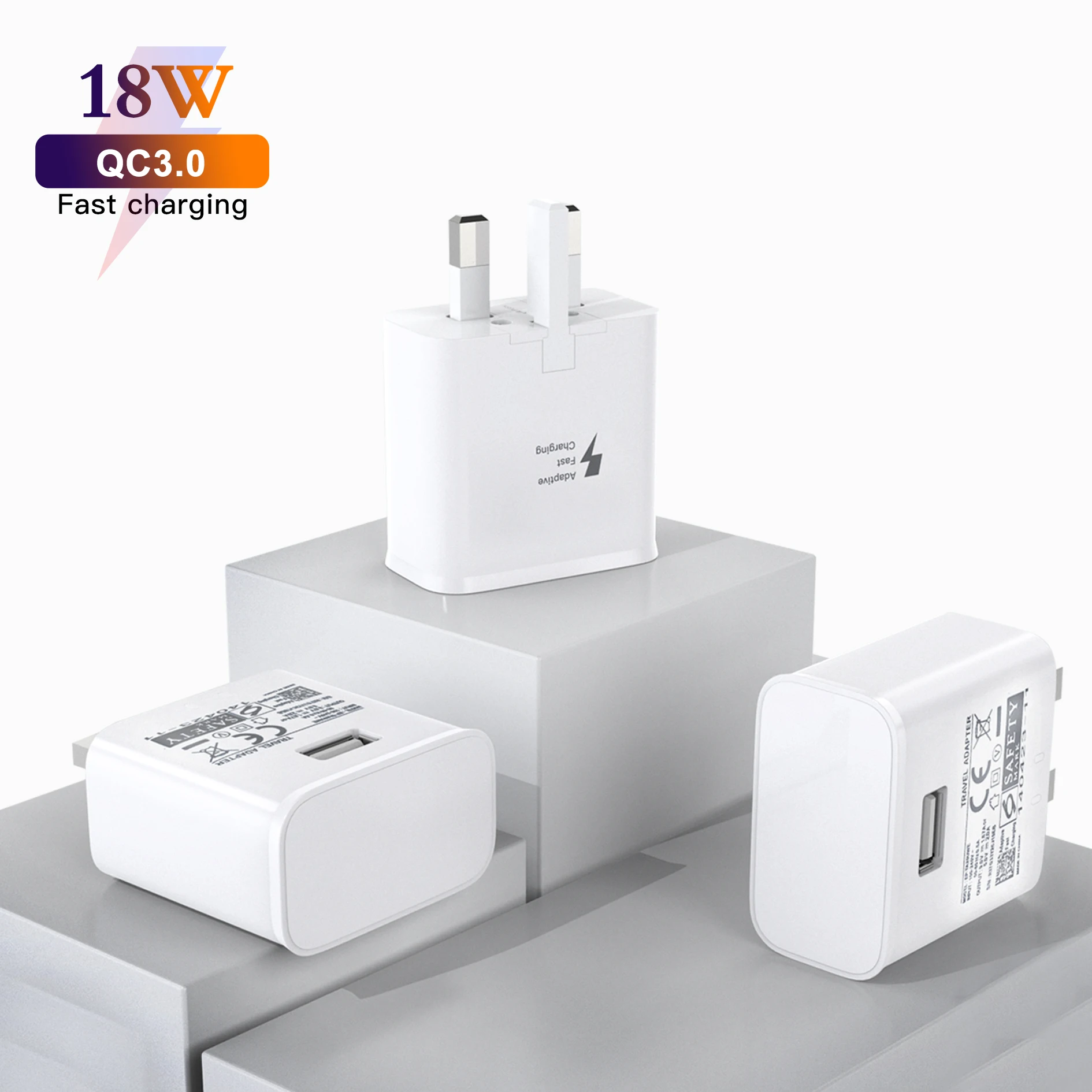 

USB Phone Charger UK Charger Phone Fast Travel Adapter QC3.0 Mobile Charger Custom Logo, White