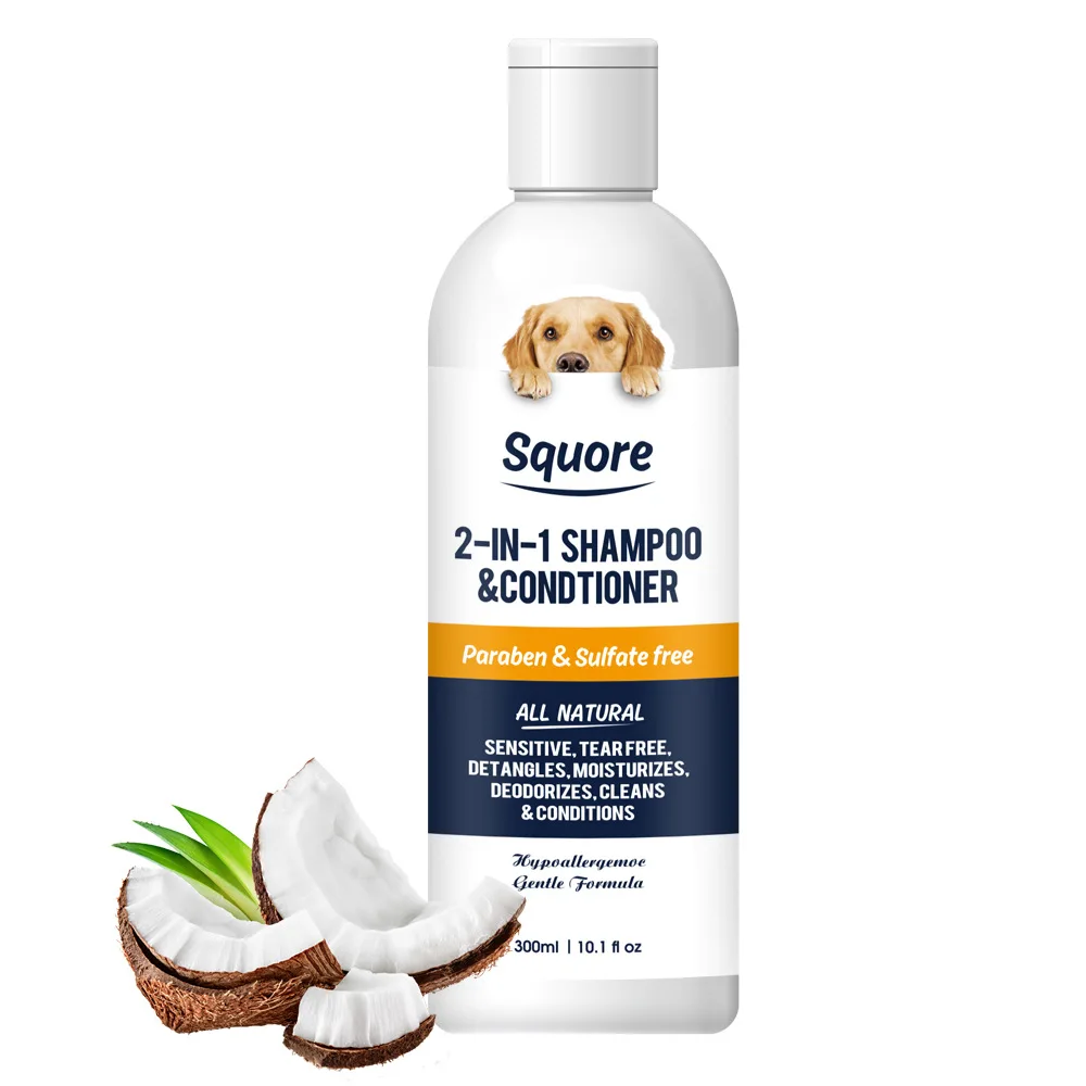 

wholesale 300ml coconut wash and care 2-in-1 pet shampoo for dogs cats Deodorizes leaves fragrance and kills mites