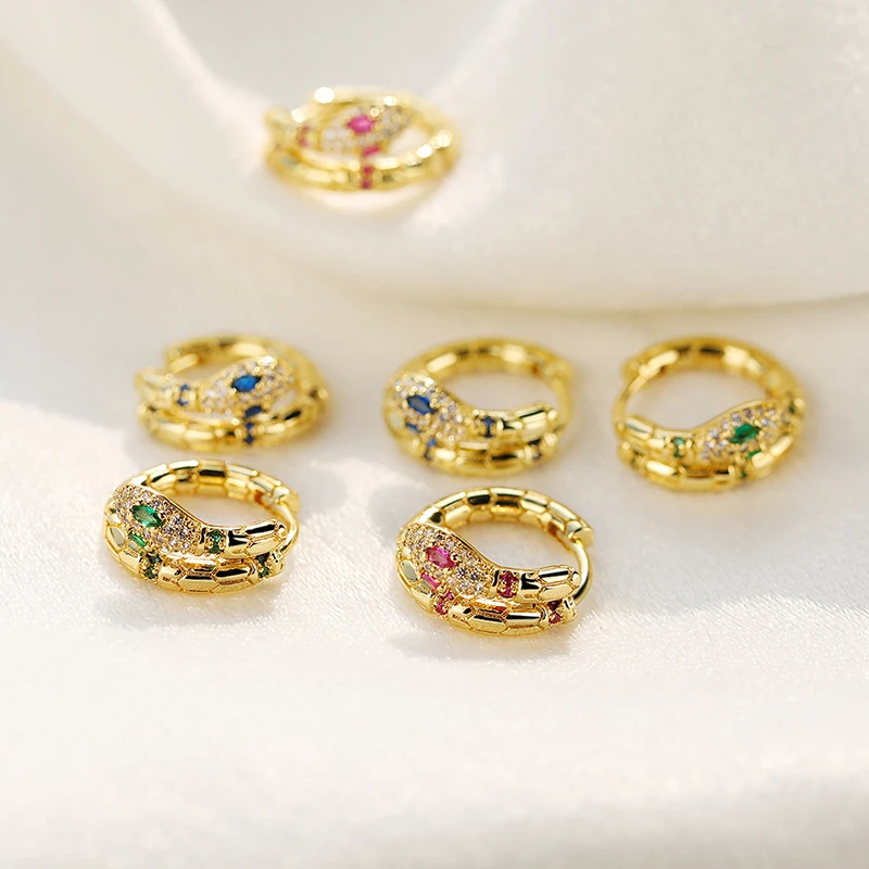 

QIANZUYIN Wholesale Custom Earrings Sterling Silver Huggie Snake Stud Earrings Earrings Snake For Women 2021, 18k gold