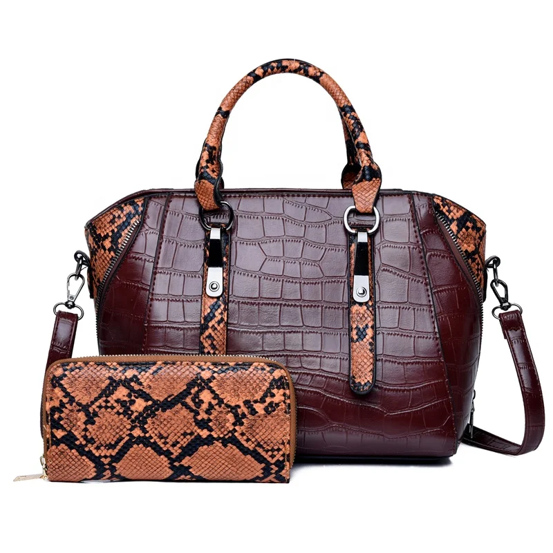 

Wholesale Fashion Designers 2 Piece Set 4 Colors Stock Leather Ladies Handbag Sets, Brown red blue black