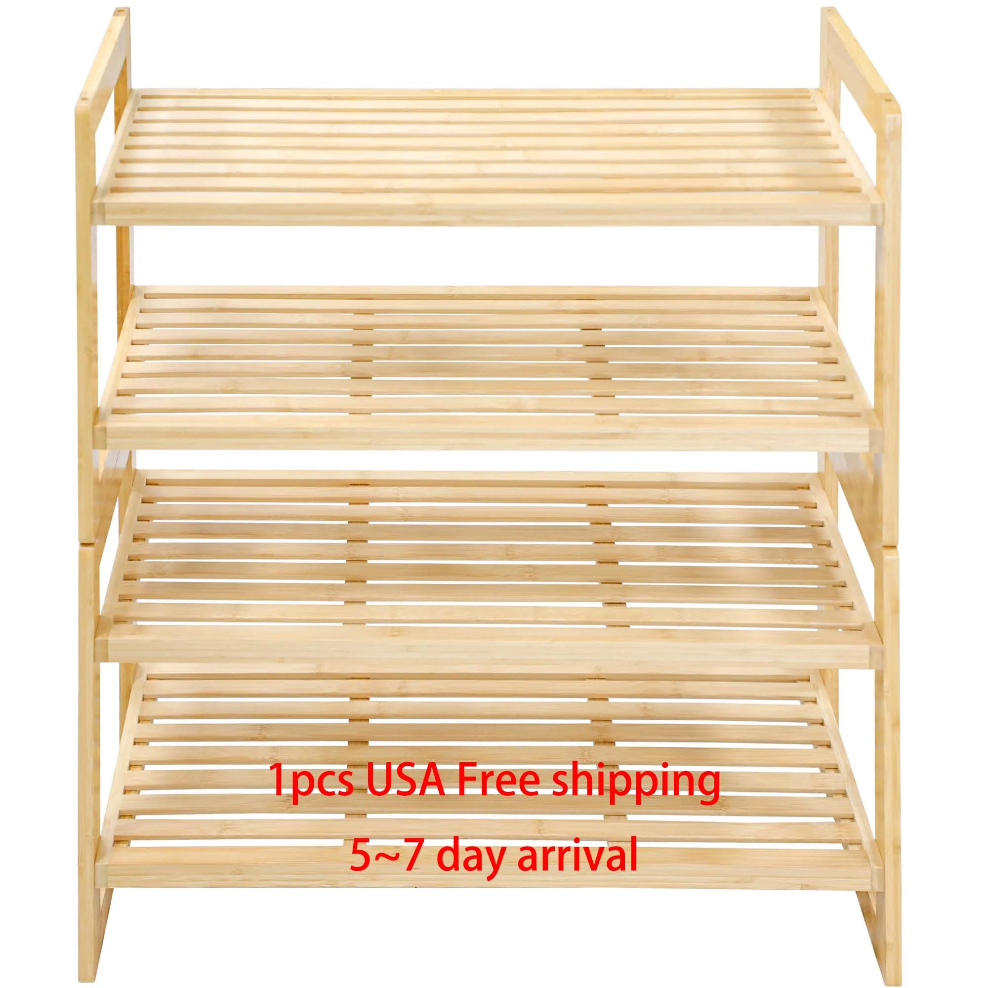 

Free Shipping US 1PC 4-Tier Natural Bamboo Shoe Rack Stackable Storage Shelf with Multi-Function Combinations for Indoor Outdoor