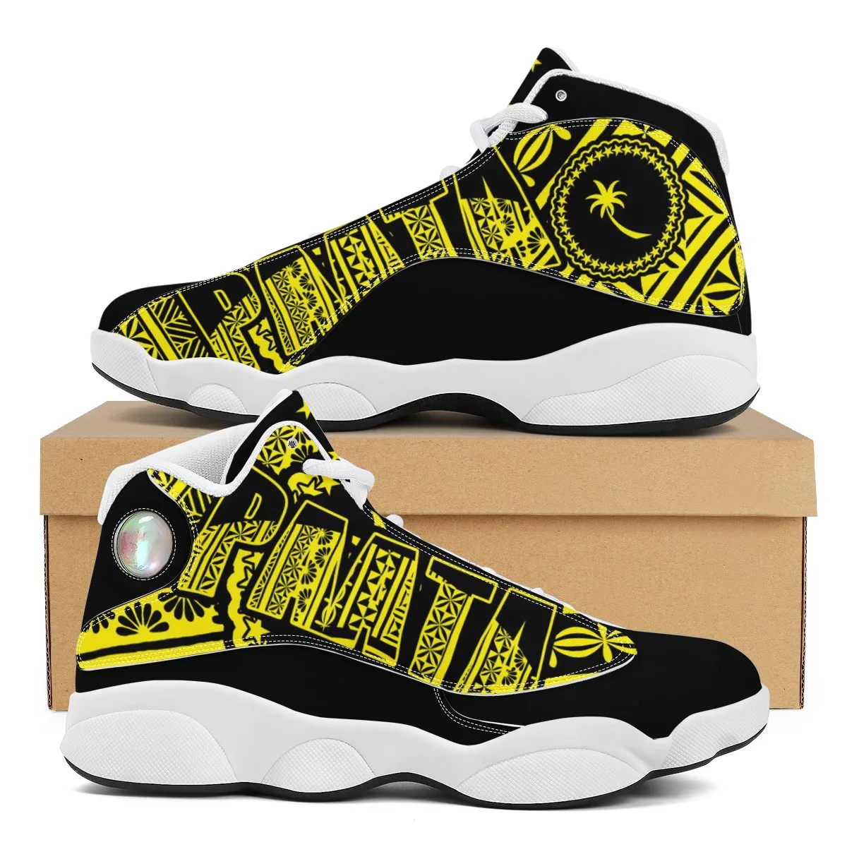 

Polynesian Tribal Print Mid Cut Basketball Shoes Print On Demand Customized PU Shoes For Men Comfortable Zapatillas Large Size, Customized color