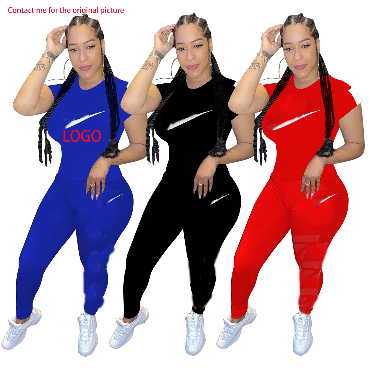 

FCT7089 Women's Casual Letter Print N**K Tops Skinny Pants Sports Sweat Suits Short Sleeve T-Shirts Two pieces tracksuit