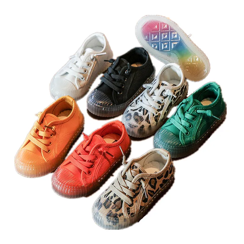 

Leopard Print Rainbow Bottom Kids Girls Boy Child Canvas Biscuit Shoe Casual Shoes Baby Sport Court Sneakers, Many color