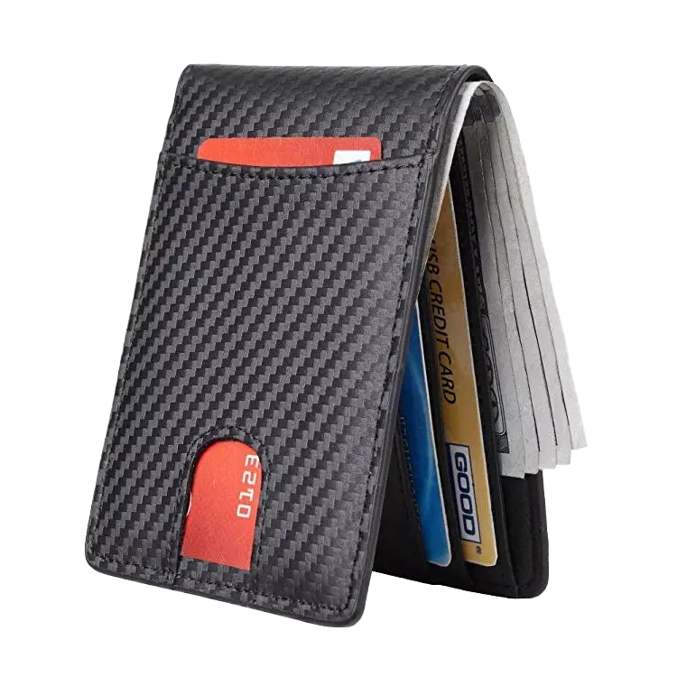 

Mens Wallet Front Pocket Billfold RFID Blocking Slim Carbon Fiber Leather Card Holder
