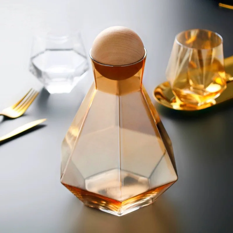 

Crystal Glass Pitcher Water kettle Jug Carafe with wood ball lid
