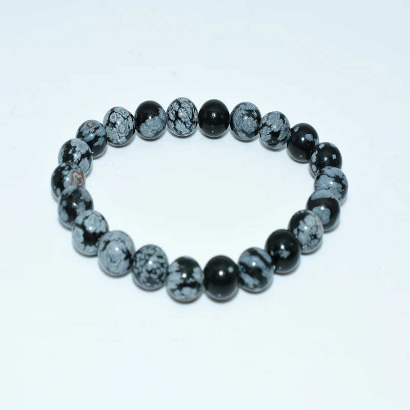 

NAPOLN Natural Stone Beads High Grade 4/ 6/8/10/12 mm Snowflake Obsidian Alabaster Bracelet, Black