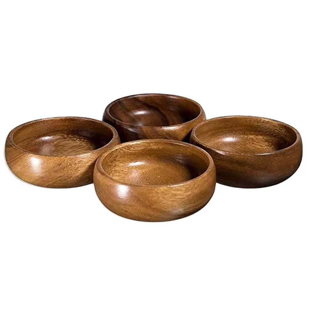 

customized small acacia wood spice bowl 4pcs set 4inch, Natural