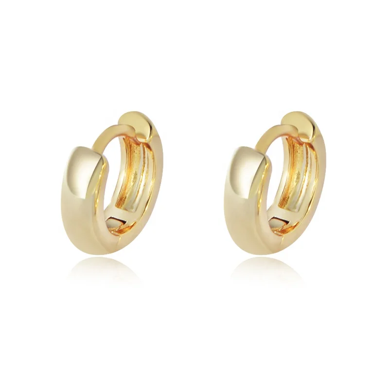 

western simple jewelry psj brass 18k gold plated plain chunky small hoop Huggies earrings for women girls