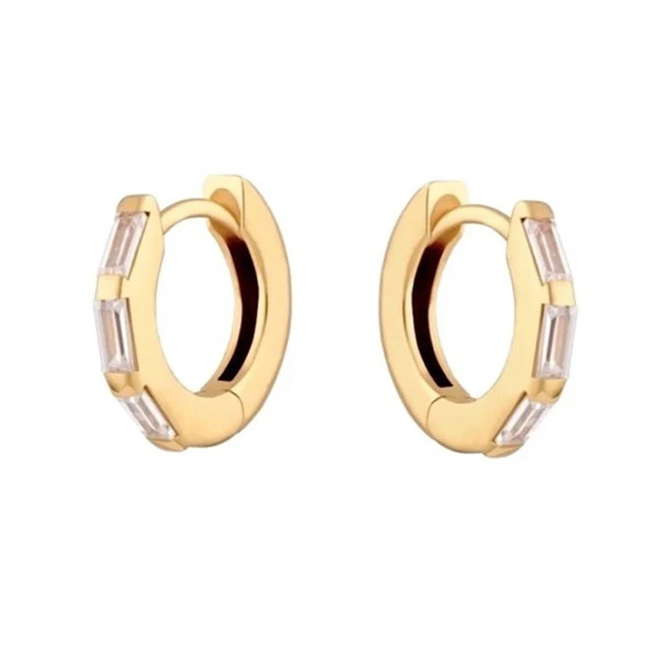 

Wholesale Gold Plated Jewelry Supplies 925 Sterling Silver 18k Gold Plated Baguette Huggie Hoops Earrings