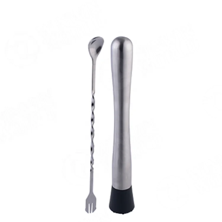 

10 Inch Stainless Steel Cocktail Muddler and Mixing Spoon Home Bar Tool Set-Create Delicious Mojitos and Fruit Based Drinks