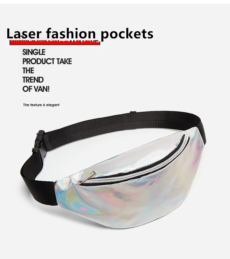 2019 new cool summer laser multicolored sequins women's pockets waist bag