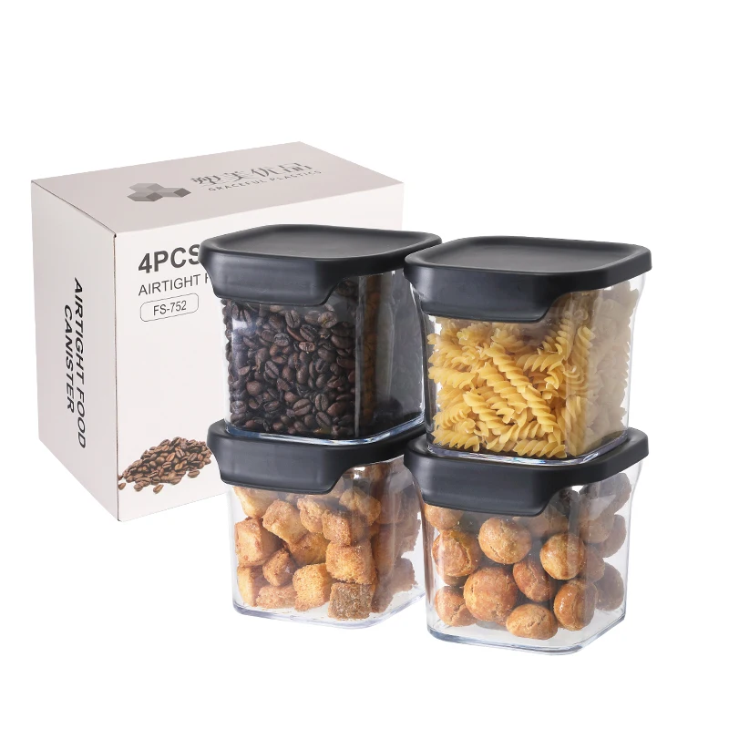 

High quality food packing container with lid Kitchen organization PS transparent easy locked plastic airtight canister sets