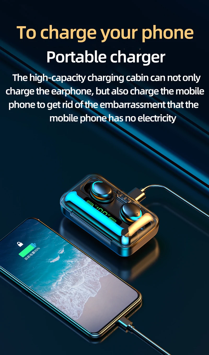 2000mAh Power Bank F9 F9-5 F9-5C Cheap Tws True Wireless Earphones IPX7 Waterproof Headset Earbuds Headphone - ANKUX.COM