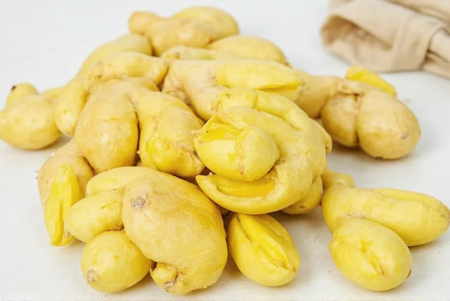 Fresh ginger root stored properly in airtight container with paper towel in refrigerator crisper drawer