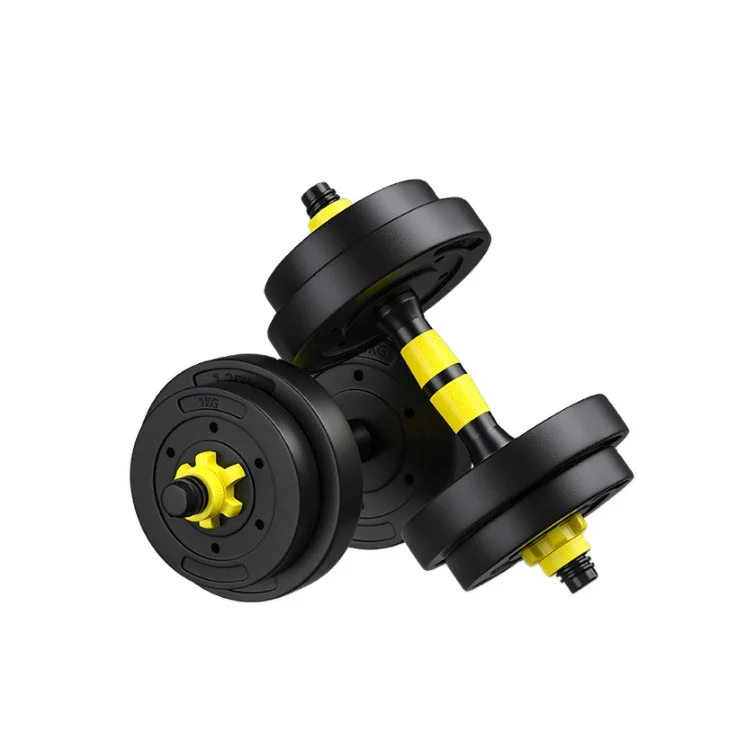 

High quality custom Logo Rubber Coated Pair of Weights Gym Detachable removable dumbbell 10KG dumbbell set, Black and yellow