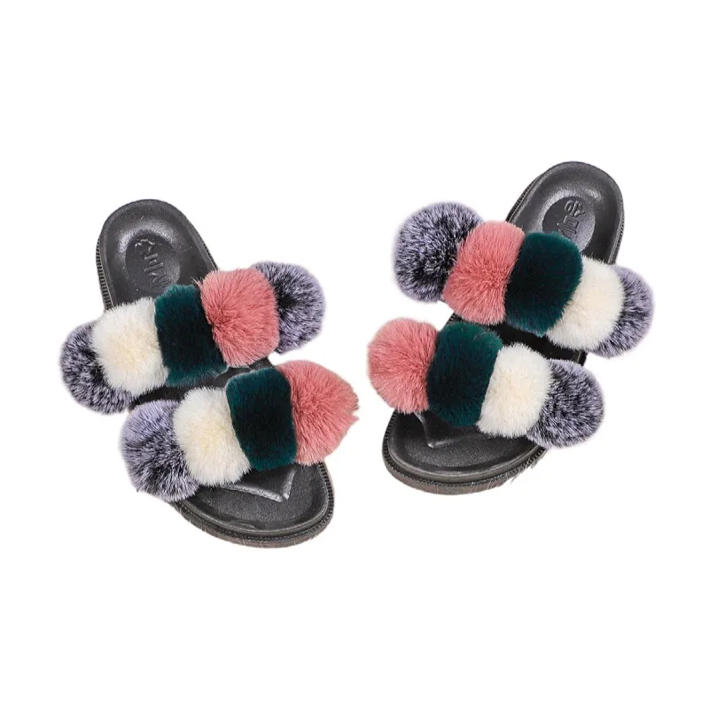 

2021 women flat faux fur slipper, Show as pictures