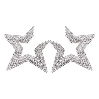 

Amazon Best Sale Hollow Full Crystal Rhinestone Paved Star Earrings S925 Sterling Silver Star Drop Earrings For Ladies