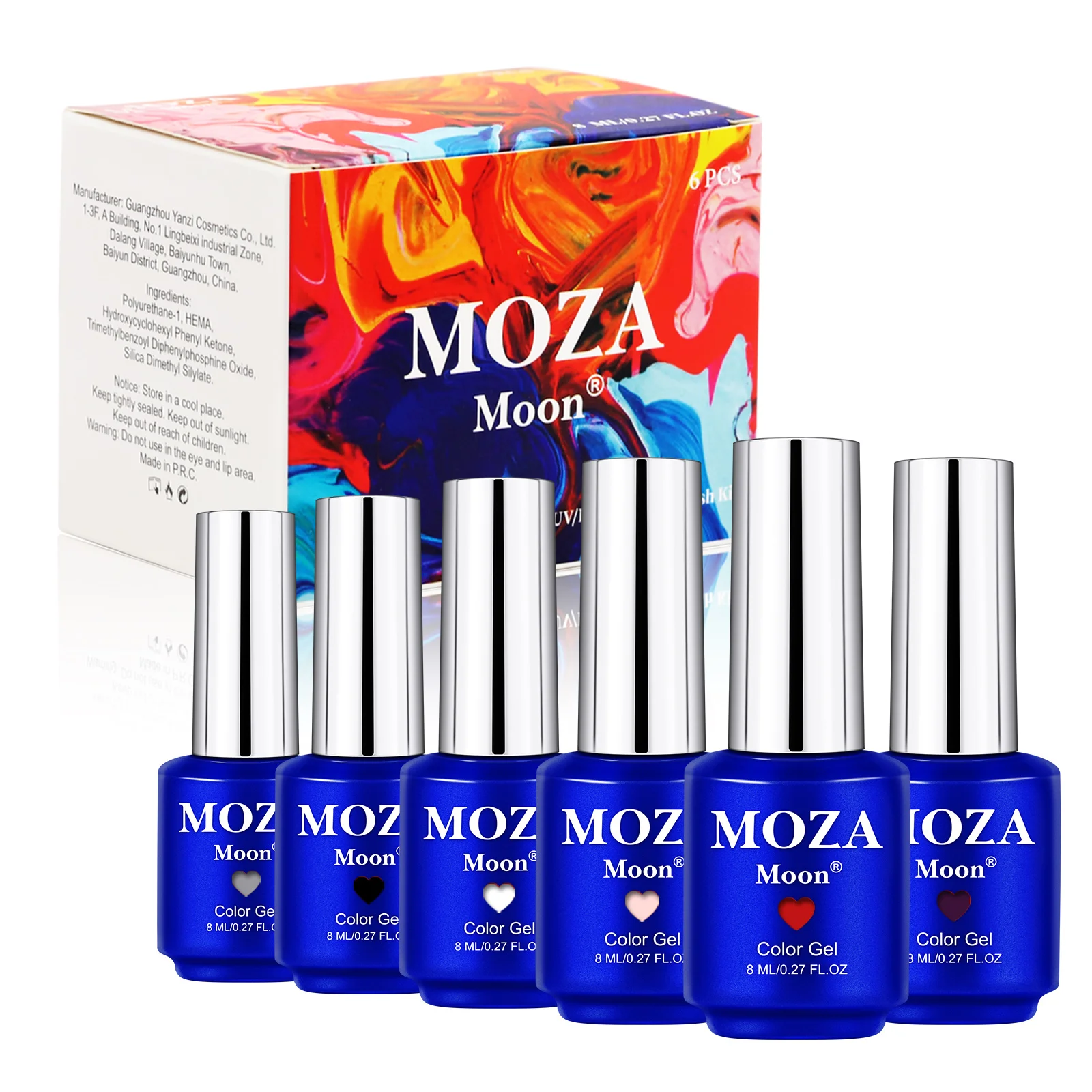 

2021 new arrival 6pcs moza moon gel polish set uv led soak off nail kit professional gel nail polish starter kit, 290 colors