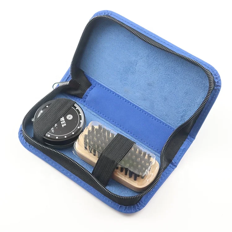 

Professional Shoe Polish Set Leather Shoe Care Set With Blue PU Leather Zipper Pouch Custom color logo factory direct sale, Customized color
