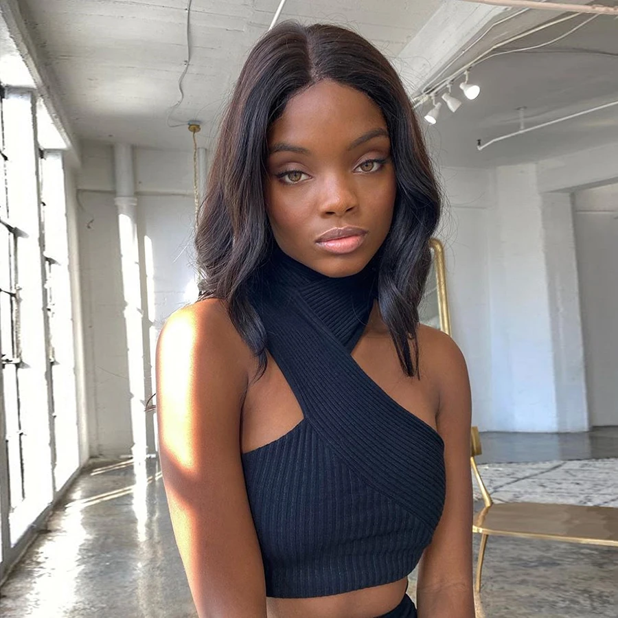 

2021 Spring Solid Knit Sleeveless Skinny Female Tanks Turtleneck Backless Casual Crop Tops