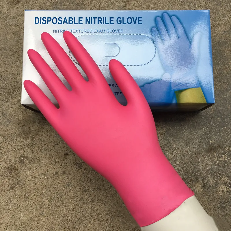 Disposable Nitrile Examination Glove Housekeeping Kitchen Medical Pink Disposable Gloves