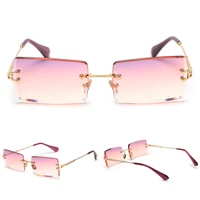 

High End Metal Gradient Vintage Small Rectangle Rimless Rectangular Sunglasses for Women