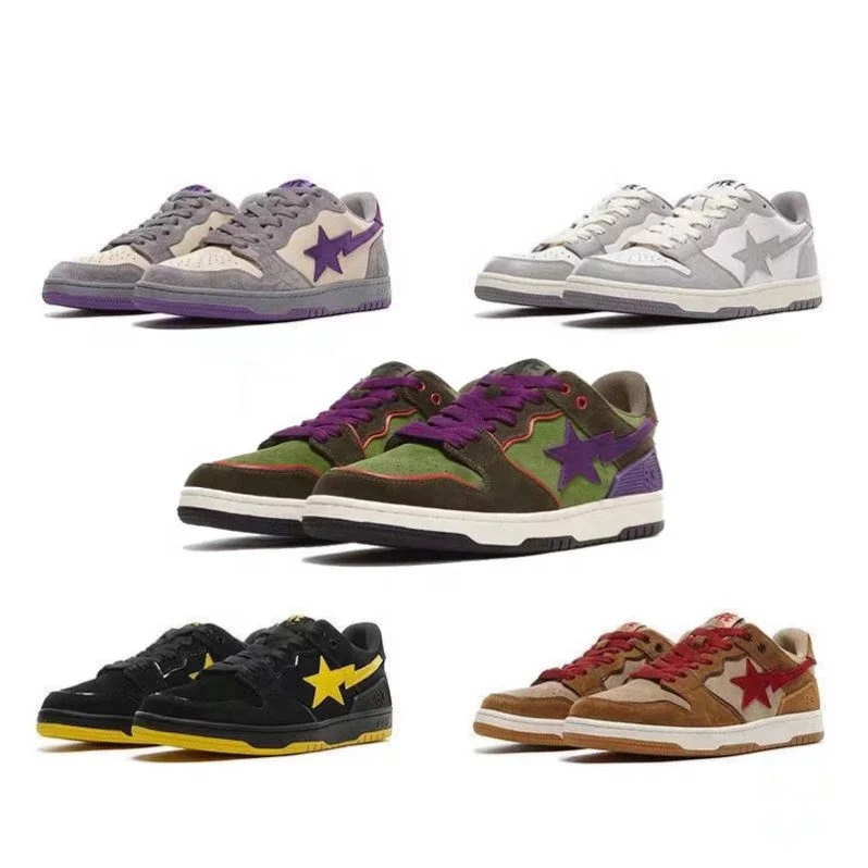 

Fashion Designer Unisex Sport Shoes Bapesta Skateboard Low Top Hit Color Leather Sneakers Shoes