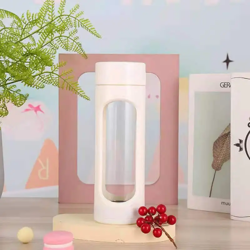 

Customized logo low MOQ clear glass water bottles glass water shaker bottle, White, pink, black, brown