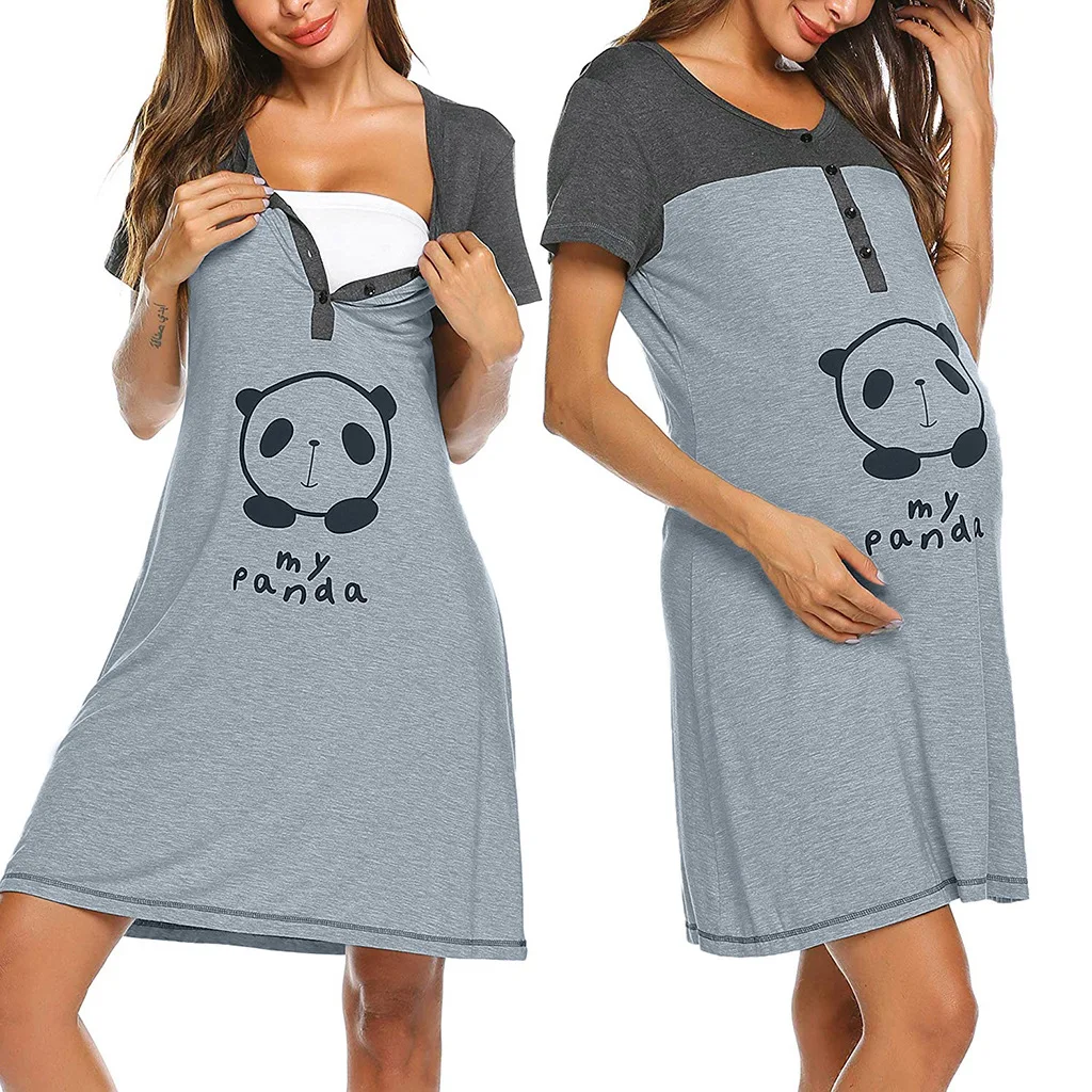 

YD-01 Ready to ship comfortable summer pregnant clothes short sleeve breastfeeding print button maternity dresses