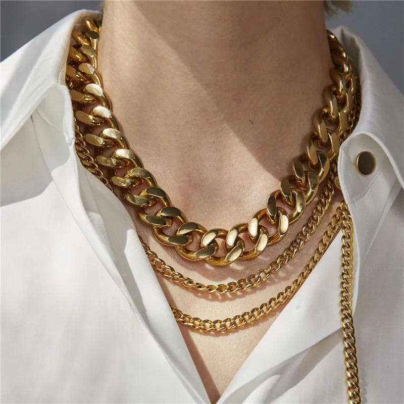 

Hongtong Hip Hop Cuban Curb Link Mens Miami Stainless Steel 18k Gold Plated Chain Necklace Cuban Link Chain, Picture