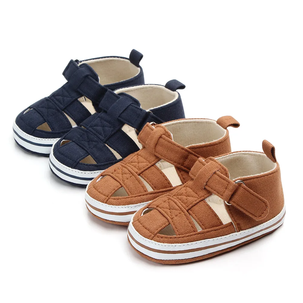 

2018 New Baby Boy Infant First Step Crib soft canvas baby shoes, Brown/navy/blue