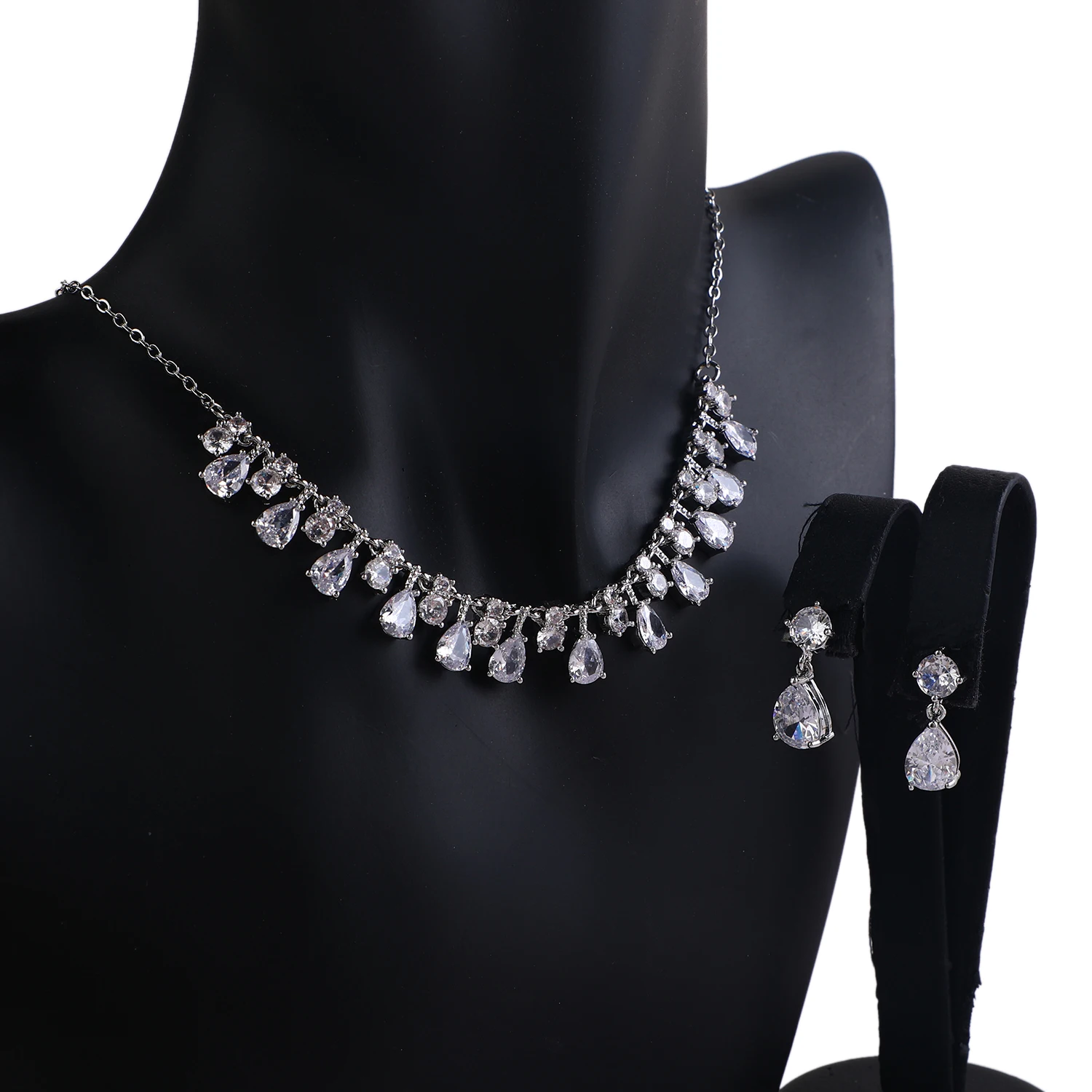 

Fashion Bling Cubic Zirconia Charm Necklace And Earring Sets Luxury Jewellery Women Wedding Bridal Jewelry Sets