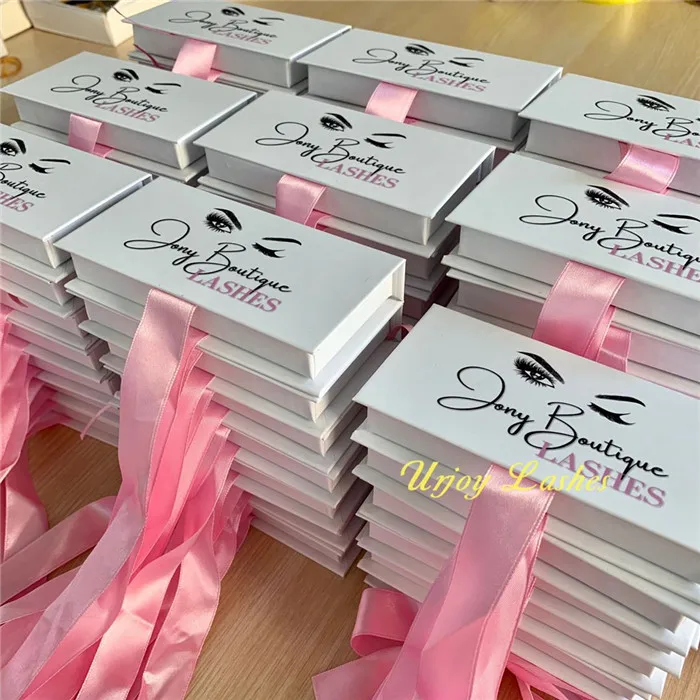 

high quality wholesale 3D mink eyelashes private label ribbon lashes packaging box custom logo, Natural black