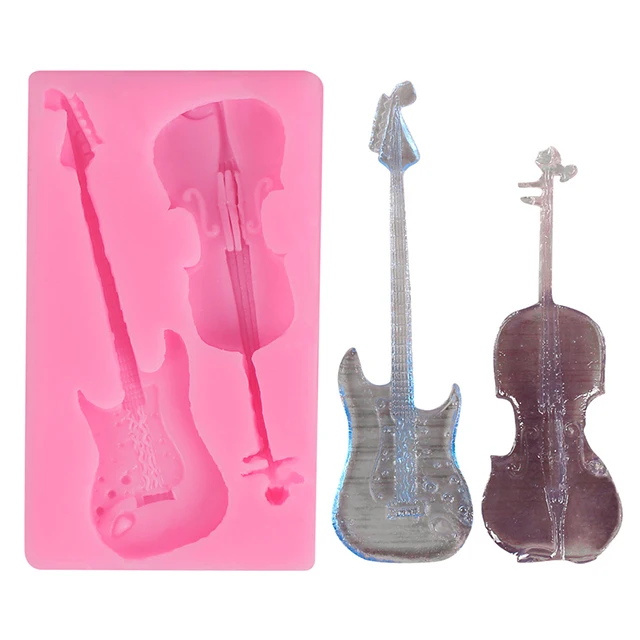 

DIY baking tools food grade cake mold silicone 2 pcs guitar shape chocolate mold, Pink