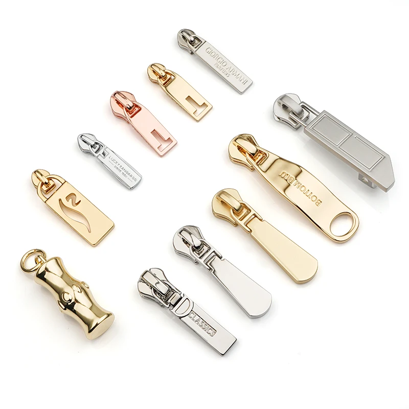 Handbags Hardware Custom Gold Metal Zipper Pull,Design Hollow Logo