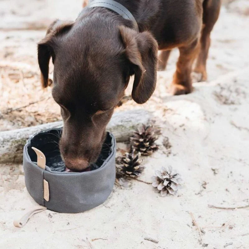 

Waxed Canvas Folded Dog Bowl Waterproof Pet Feeding Bowl Training Dog Food Storage Bag Holder