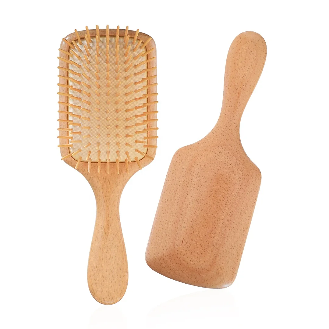 

New Arrival Custom Logo Eco-friendly Biodegradable Wooden Paddle Cushion Hair Brush Wooden Scalp Massage Detangle Brush for Hair, Natural