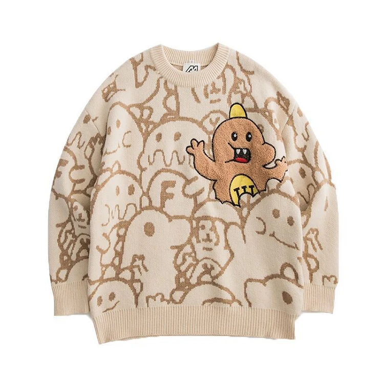 

Couple with the Same Paragraph High-quality Printed Pullover Cartoon Personality Round Neck Sweater Men's Oversized Pullover