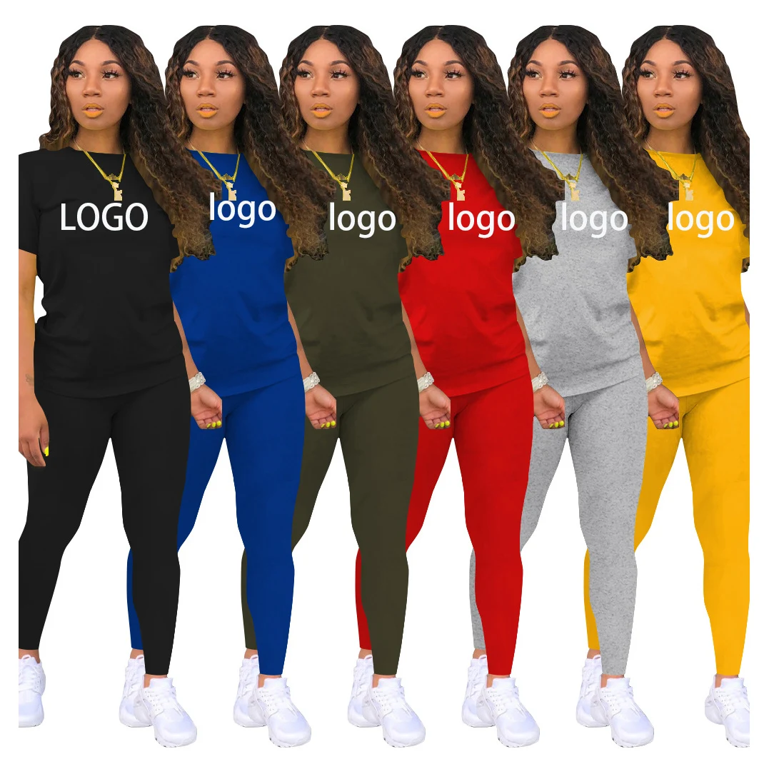 

Wholesale Casual Plus Size Solid Color Summer Short Sleeves Tops Tshirt Pants 2 Two Piece Set 2021 Women Clothing Tracksuits, Picture