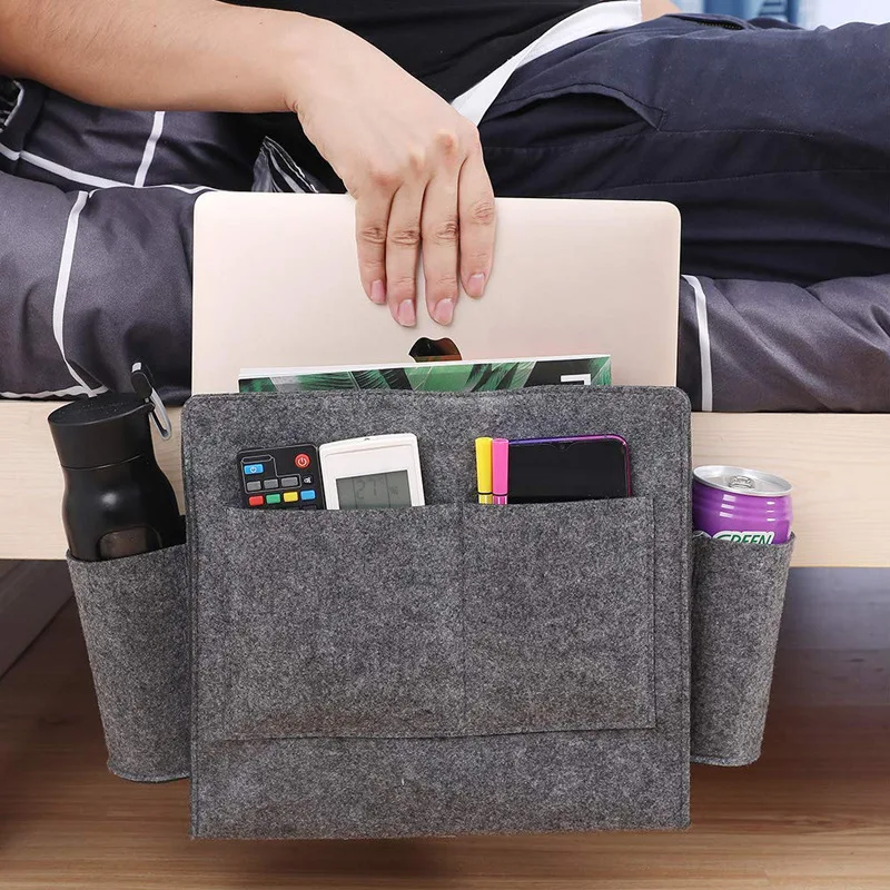 

Felt Bedside Storage Bag Sofa Hanging Organizer Laptop Sleeve Case, Gray or custom