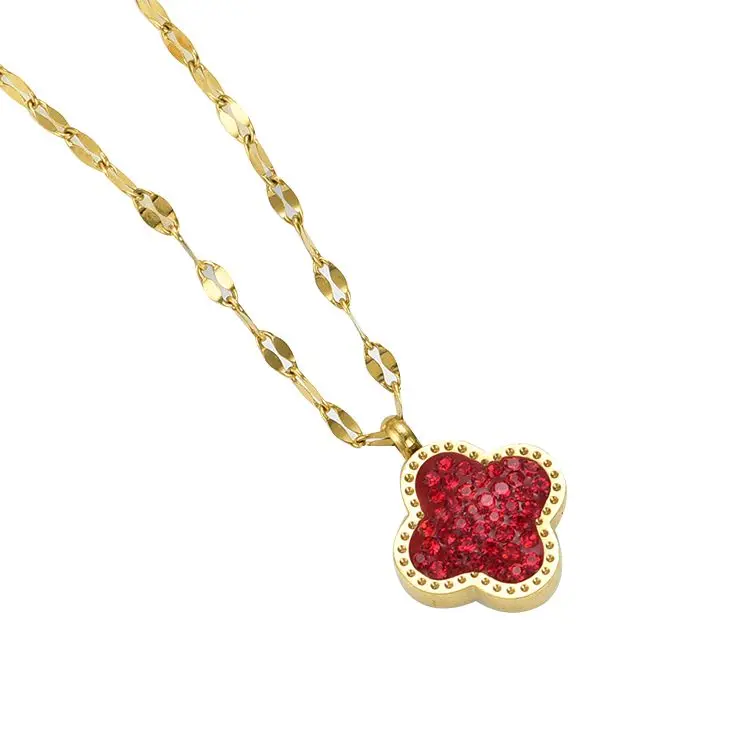 

Fashion Stainless Steel Black Zircon Swan Necklace Ladies Jewelry Four Leaf Clover Pendant Necklace