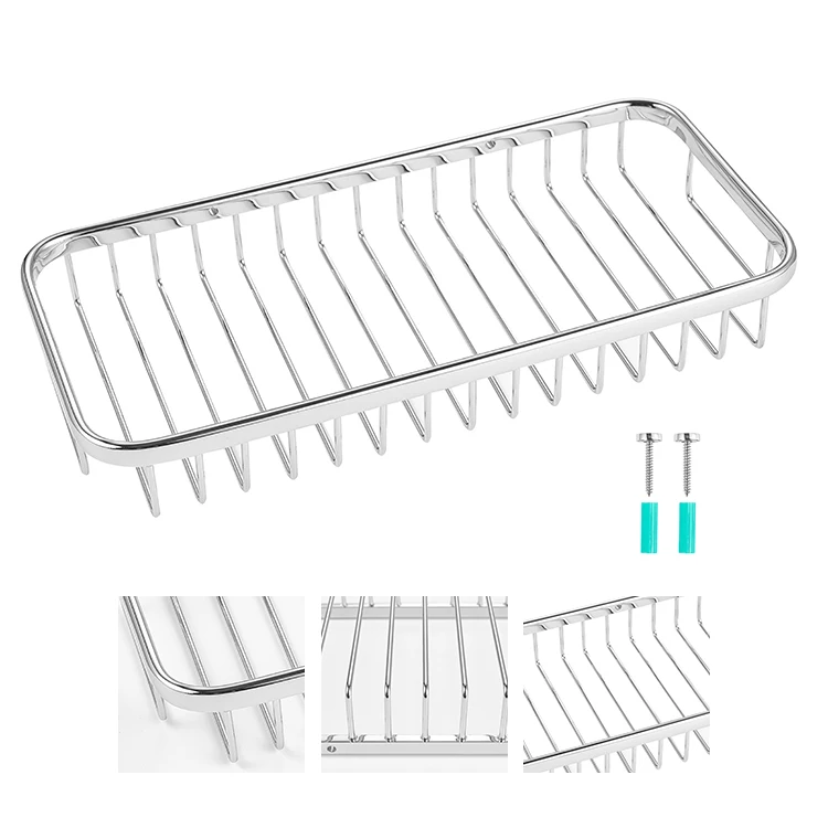 

Hot selling shampoo holder wall mounted stainless steel organizer square basket, Chrome
